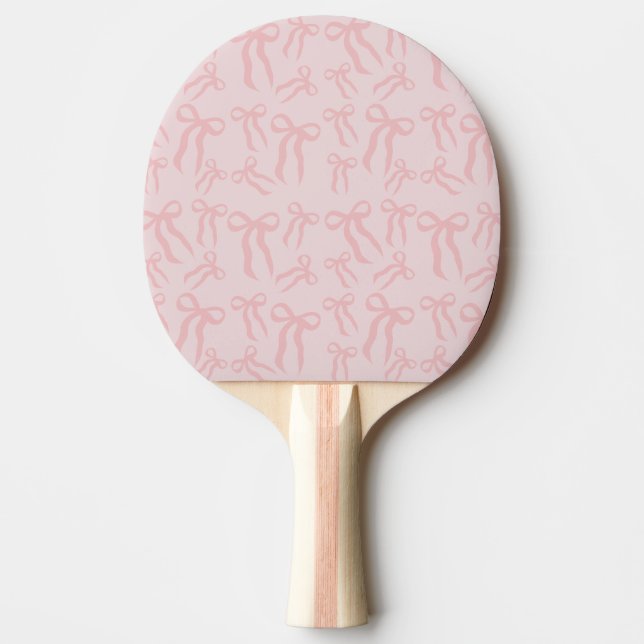 Pala De Ping Pong Lazos de cinta rosa boho sobre fondo rosa suave (Anverso)