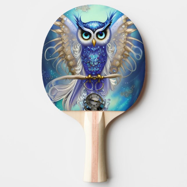 Pala De Ping Pong Lechuza Steampunk Azul (Anverso)
