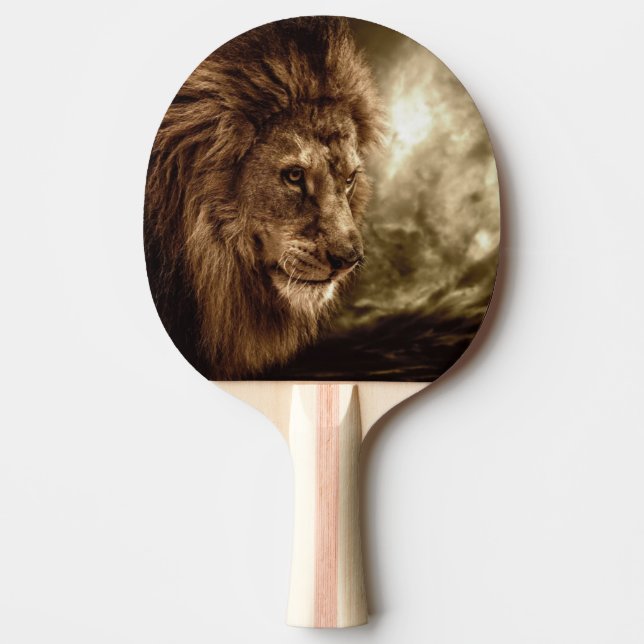 Pala De Ping Pong León contra el cielo tempestuoso (Anverso)