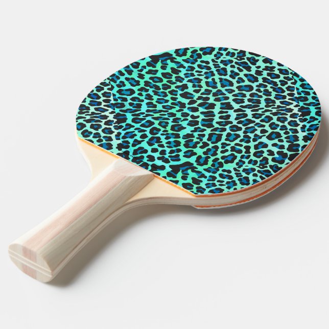 Pala De Ping Pong Leopardo negro e impresión Verde azulada (Ángulo frontal)