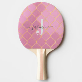 Pala De Ping Pong Letra de monograma con brillo femenino de oro y ro