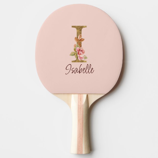 Pala De Ping Pong Letra de nombre personalizado I Lámina de oro Rosa (Anverso)