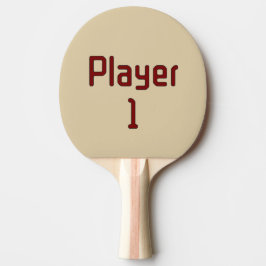 Pala De Ping Pong Letras Jugador 1 en Rojo Intenso sobre Beige