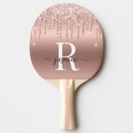 Pala De Ping Pong Letras Mayúsculas con Brillo Dorado Rosa con Goteo