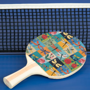 Pala De Ping Pong Libélulas Coloridas Y Rosas Parcheado