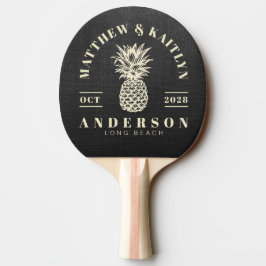 Pala De Ping Pong Lienzo Negro Boda Piña Tropical
