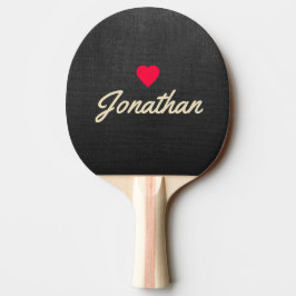 Pala De Ping Pong Lienzo Negro Corazón Vintage Firma