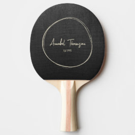 Pala De Ping Pong Lienzo Negro Nombre en Círculo Dibujado