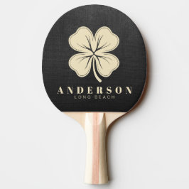 Pala De Ping Pong Lienzo Negro Trébol de Cuatro Hojas con Nombre