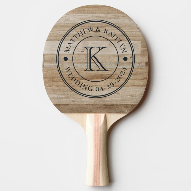 Pala De Ping Pong Light Ash Wood Wedding Monogram (Reverso)