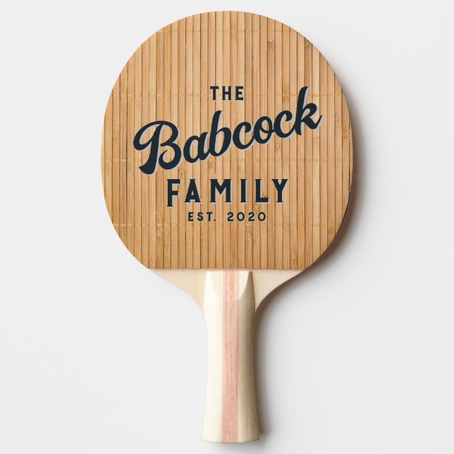 Pala De Ping Pong Light Bamboo Mat Retro Family Name & Year (Anverso)
