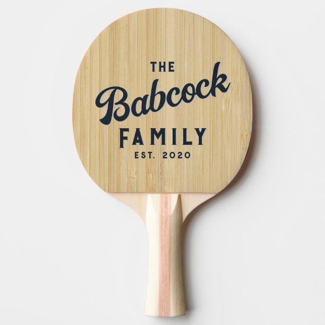 Pala De Ping Pong Light Bamboo Retro Family Name & Year (Anverso)