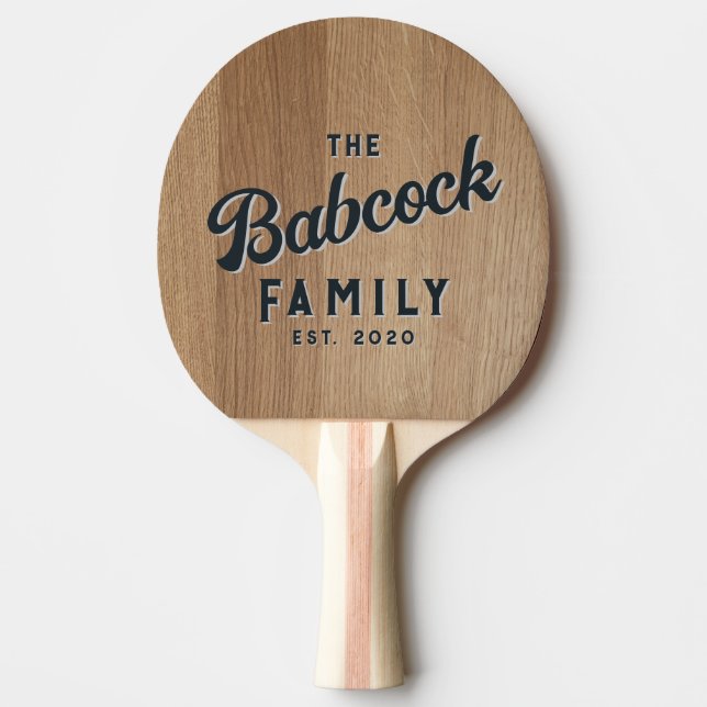 Pala De Ping Pong Light Birch Wood Retro Family Name & Year (Anverso)