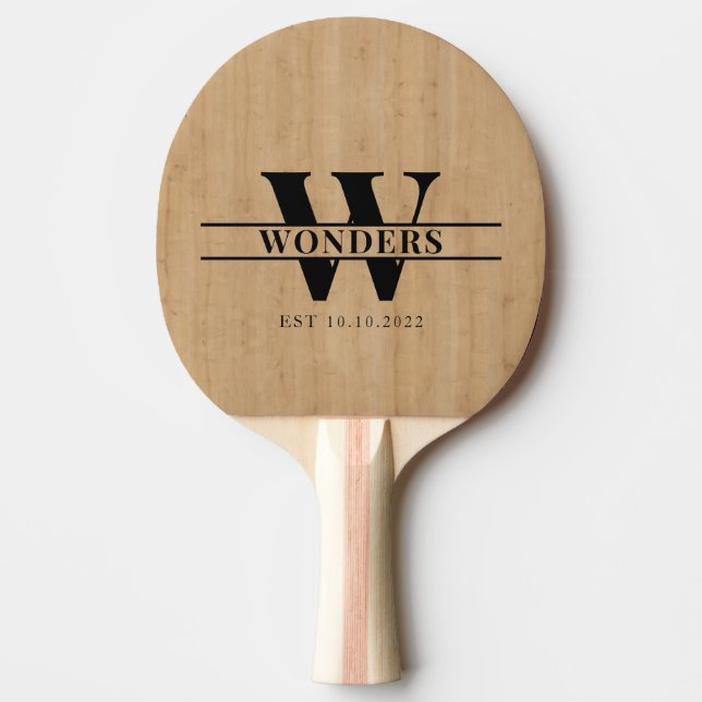 Pala De Ping Pong Light Wood Grain Custom Monogrammed (Anverso)