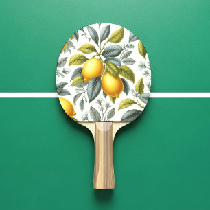 Pala De Ping Pong Limón Amarillo Vibrante y Botánico Acuarela Azul