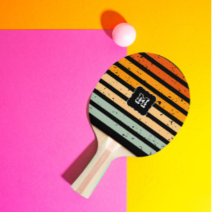 Pala De Ping Pong Línea de peligro retro vintage Monograma Blanco Te