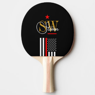 Pala De Ping Pong Línea roja y nombre monogramado / Firma moderna