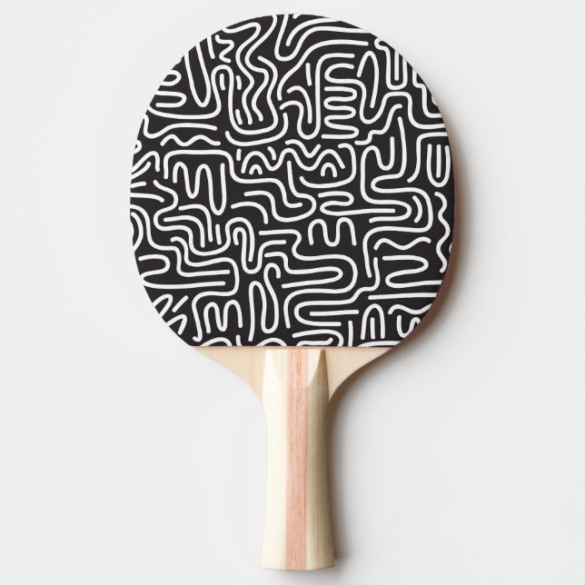 Pala De Ping Pong Líneas onduladas de Doodle retro: Monocromo (Anverso)