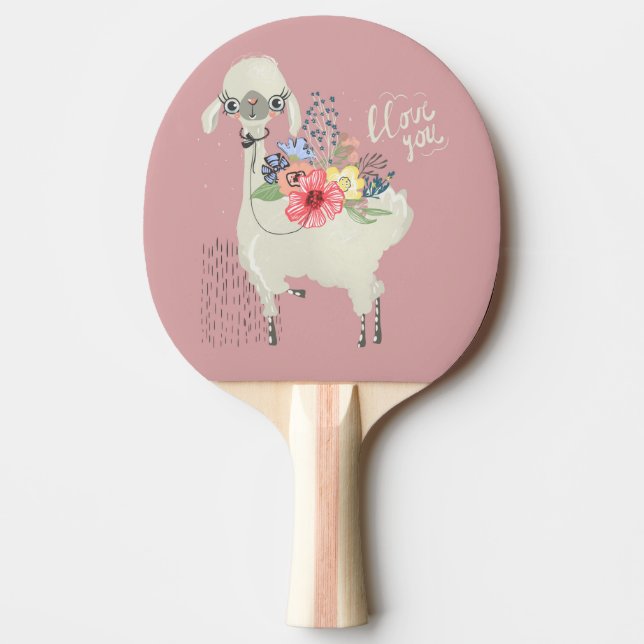 Pala De Ping Pong Llama floral moderna y caprichosa te quiero (Anverso)
