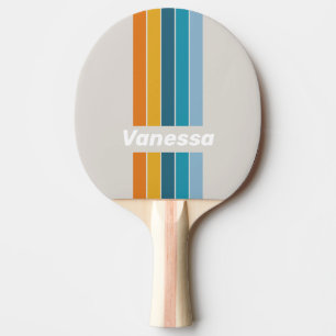 Pala De Ping Pong Llamativo Arcoíris Retro con Nombre