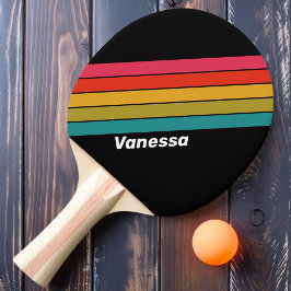Pala De Ping Pong Lluvia Retro de Medianoche con Nombre a Rayas