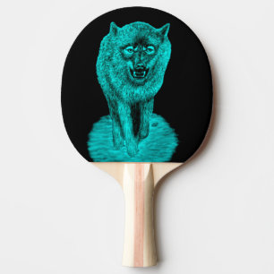 Pala De Ping Pong Lobo negro enojado en la noche