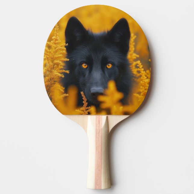 Pala de Ping Pong Lobo Negro Observando (Anverso)