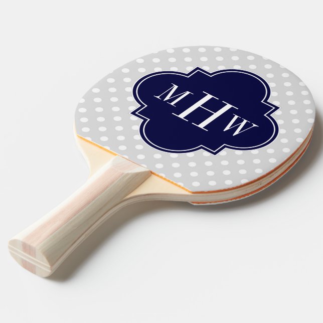 Pala De Ping Pong Lt Gray Wht Polka Dots Navy Quatrefoil 3 Monogram (Ángulo frontal)