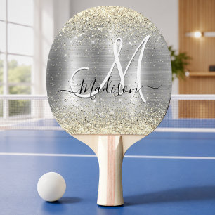 Pala De Ping Pong Lujo metal cepillado plata dorado falso brillo