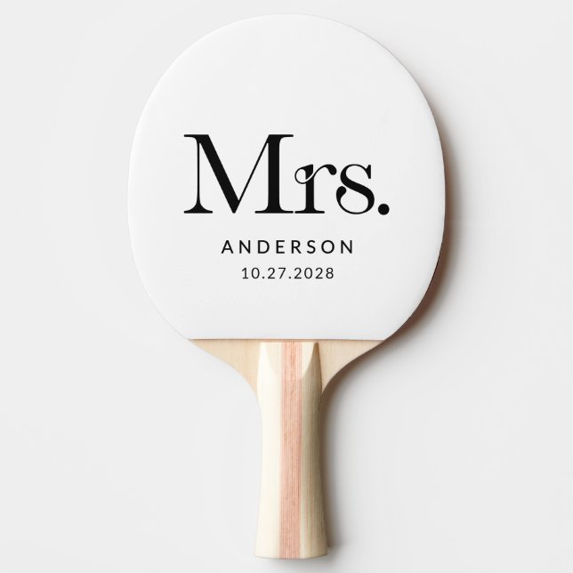 Pala De Ping Pong Lujoso Elegance Black and White Mrs. | Boda (Anverso)