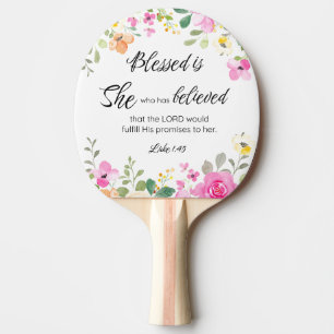 Pala De Ping Pong Luke 1:45 bendecida es ella, floral de las escritu