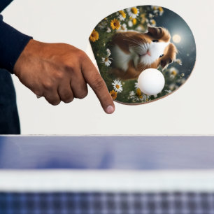Pala De Ping Pong Luna De Cerdo De Guinea Marrón Y Blanca Y Daisitas