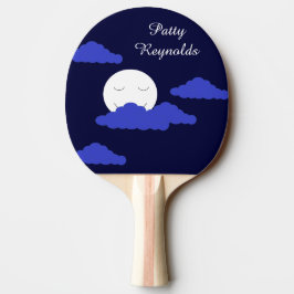 Pala De Ping Pong Luna llena sonriente con nubes: azul oscuro