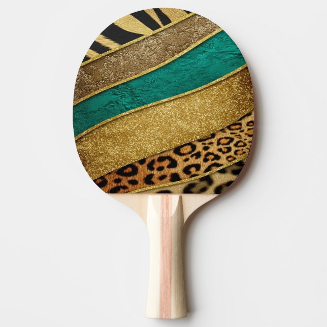 Pala De Ping Pong Luxury Emerald & Gold Safari Leopard Zebra Glitter (Anverso)