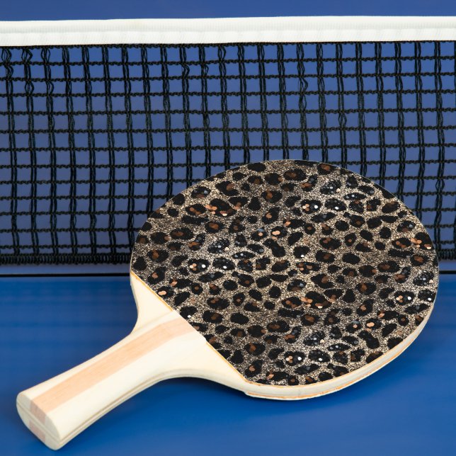 Pala De Ping Pong Luxury Glitter Brown Black Gold Leopard Pattern (in situ)