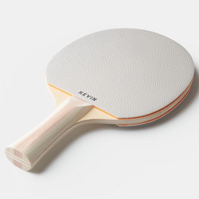 Pala De Ping Pong Luxury White Faux Leather Gray Monogram (Ángulo trasero)