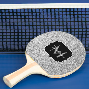 Pala De Ping Pong Luz gris plateada brillo destellos Monograma