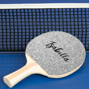 Pala De Ping Pong Luz gris plateada brillo destellos Nombre personal