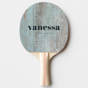 Pala De Ping Pong Madera Azul Pintada Minimalista Clásico Moderno No