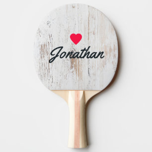 Pala De Ping Pong Madera Blanca Pintada Corazón Vintage Firma