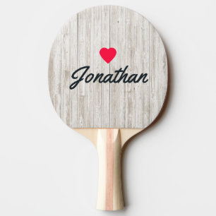 Pala De Ping Pong Madera Blanqueada Corazón Vintage Firma