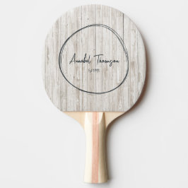 Pala De Ping Pong Madera Blanqueada Nombre en Círculo Dibujado