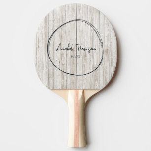 Pala De Ping Pong Madera Blanqueada Nombre en Círculo Dibujado