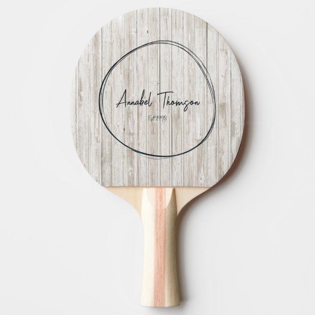 Pala De Ping Pong Madera Blanqueada Nombre en Círculo Dibujado (Anverso)