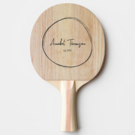 Pala De Ping Pong Madera de Fresno Blanco Nombre en Círculo Dibujado
