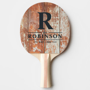 Pala De Ping Pong Madera de Granero Desgastada Apellido y Inicial de