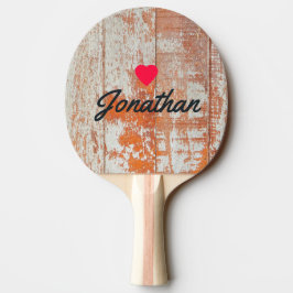 Pala De Ping Pong Madera de Granero Desgastada Corazón Vintage Firma