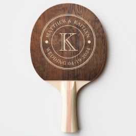Pala De Ping Pong Madera de Nogal Oscuro Monograma de Boda