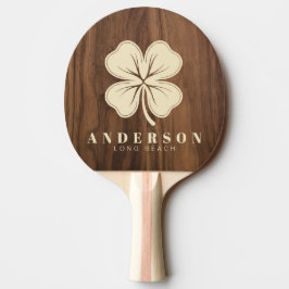Pala De Ping Pong Madera de Nogal Trébol de Cuatro Hojas con Nombre