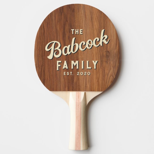 Pala De Ping Pong Madera de Roble Rojo Nombre Familiar Retro y Año (Anverso)